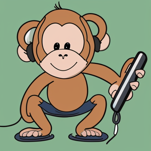 A new school cartoon monkey wearing headphones