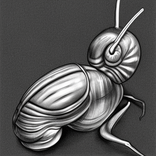 snail mosquito black and white pencil illustration high quality