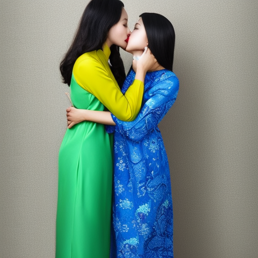 two baju kurung woman kissing 