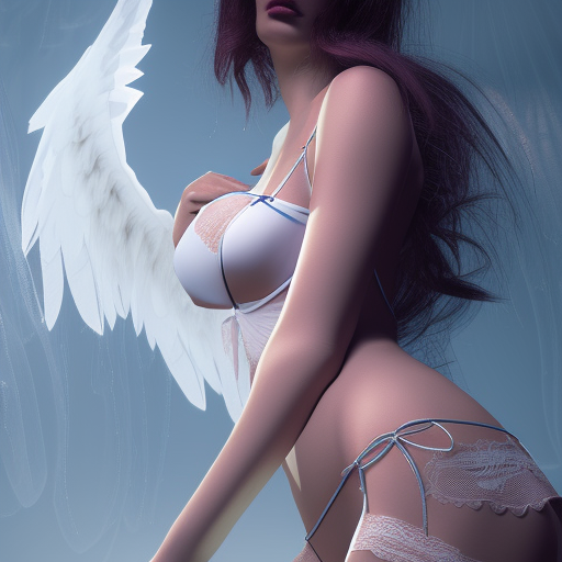 angel girl in lingerie with city lights, vray render, octane render, hyper realistic, highly detailed, expansive