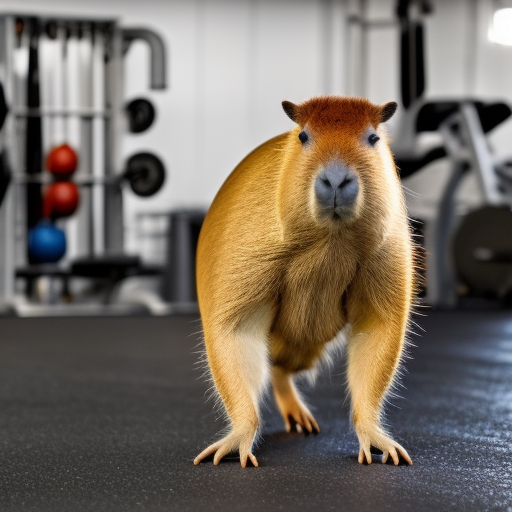 muscular female anthro capybara wearing gym clothes exercising