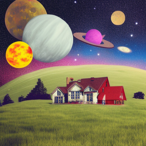 surreal farmhouse outerspace