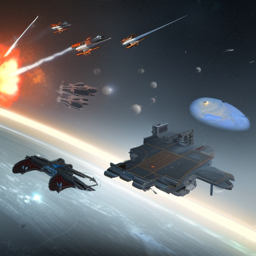 freelancer, starlancer, eve online, space simulation game, NASA, asteroids, battleships, fighters, fight, rockets, missiles, nuclear bomb, debris, 8k, photorealistic, space war
