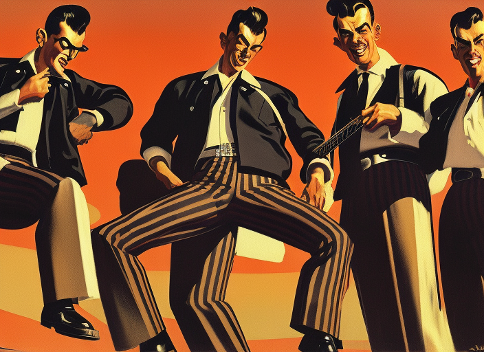 rockabilly band 1950s, high detail, golden hour, 8K, by syd mead