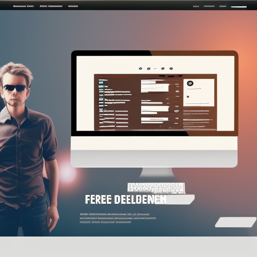 web design modern interface concept of a freelancer web developer. the person is a white male developer with brown hair and eyes, wearing a elegant dark color shirt, design styles: modern, futuristic, glass effects