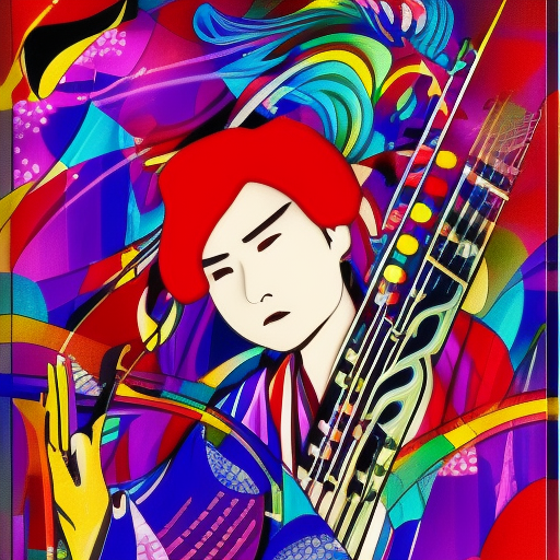 dreamy image
of japan musician  made of  glass
 Pop Art Vibrant colors  Movement and flow