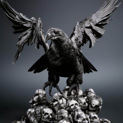 dark raven perch on a mountain of skulls