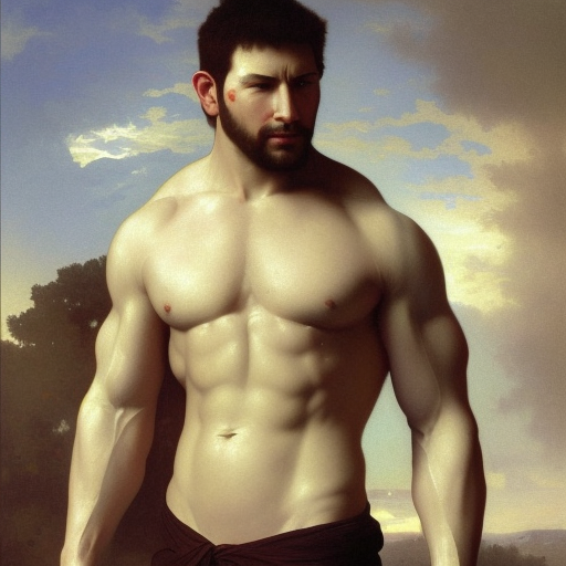 Painting of muscular Chris Redfield. Art by william adolphe bouguereau. During golden hour. Extremely detailed. Beautiful. 4K. Award winning.