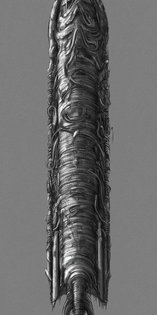 a H.R. Giger of A rocket turns into a phallus