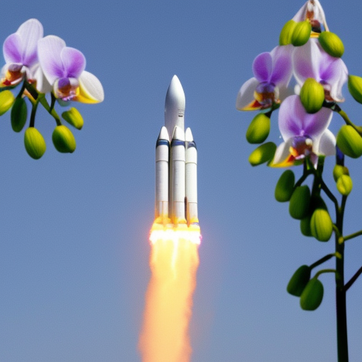 a photo of a rocket comes out of an orchid blossom