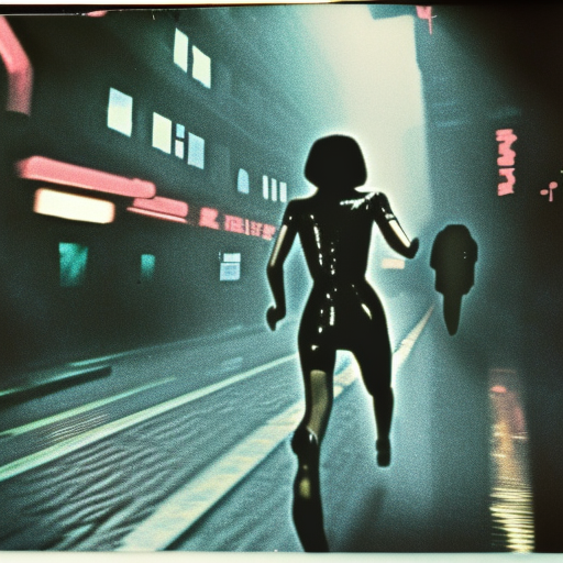 Blade runner chasing replicant, dark, scenic, urban, polaroid, 1 9 7 0 s