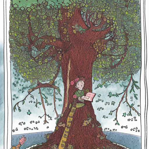 The Enchanted Tree of Wishes in the form of a children storybook illustration