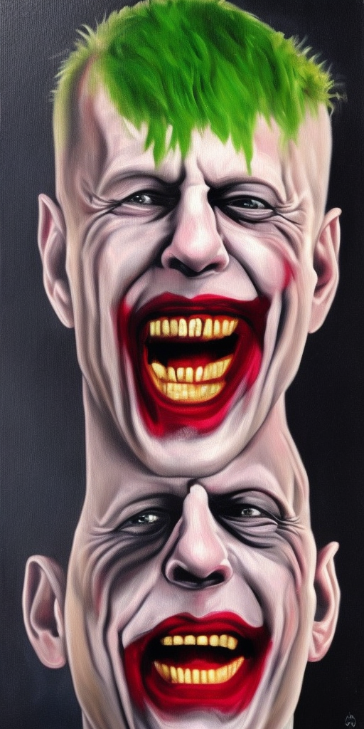 a oil painting of bruce willis as the joker
