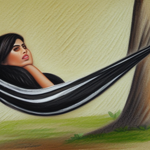 brunette woman, indian appearance, lying in a hammock, wearing a belt oil painting on canvas black and white pencil illustration high quality