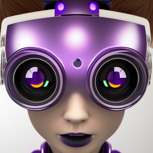 A violet robot with big eye traveling space around floating computers 3d model ultra-realistic portrait cinematic lighting 80mm lens, 8k, photography bokeh