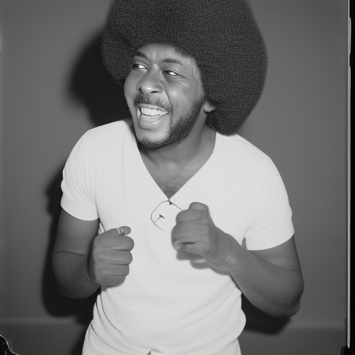 African American male with knotty Afro and white undershirt, drunk, stumbling around laughing hysterically, 16mm black and white film
