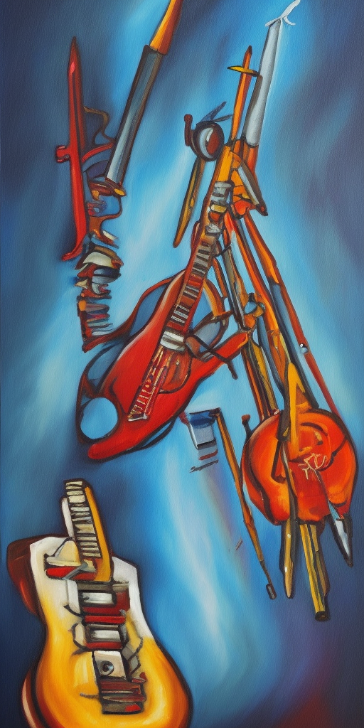a oil painting of a Rocket-Guitar-Transformer