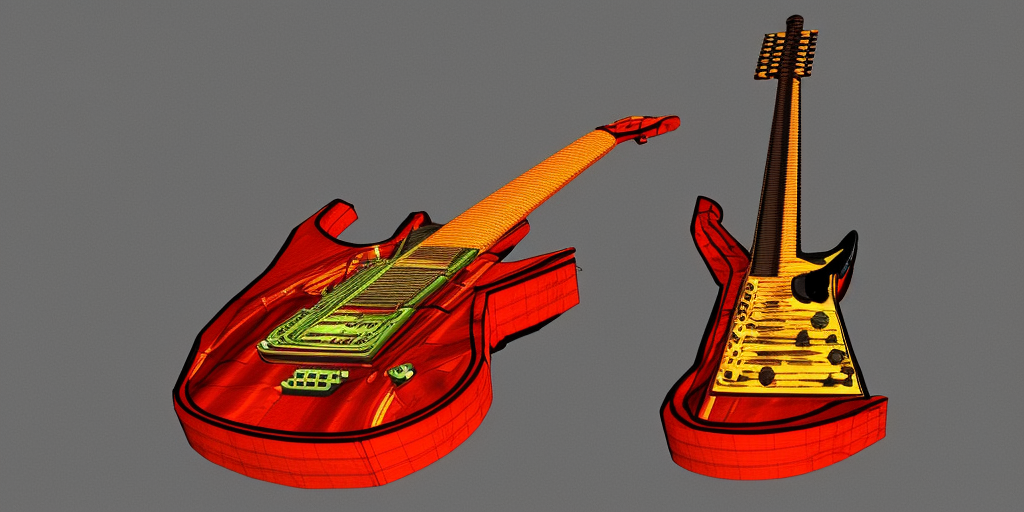 a 3d rendering of a Rocket-Guitar-Transformer