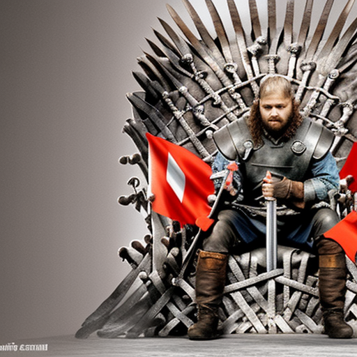 viking on iron throne with spanish flag and french flag