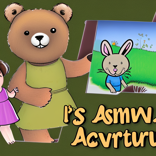 draw a YouTube thumbnail for a short story for children before going to bed, named "Benny and Belle's Adventures in the Garden", Benny is a bear, Belle is a bunny