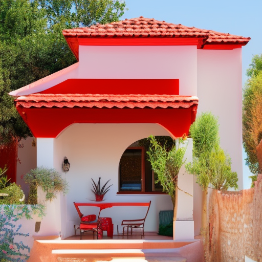light one-storey house in mediterranean style with red roof