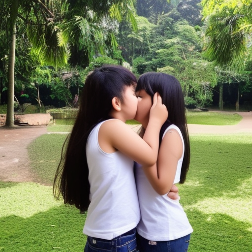 two preteens melayu girl kissing in taman theme air