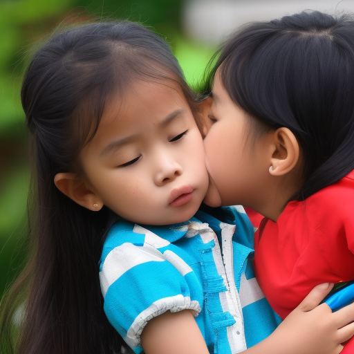 two kindergarten melayu girl kissing 