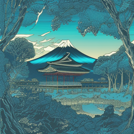 dan mumford blue pen illustration high quality landscape Japanese 
