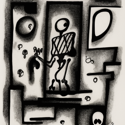 Skeleton in the closet engraving scary black and white pencil illustration high quality by Kandinsky 