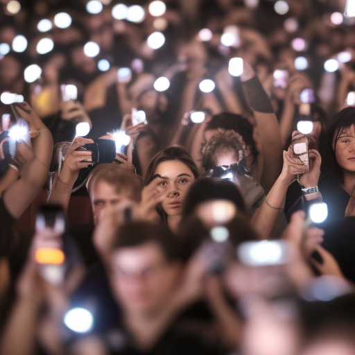 People in the crowd with phone flashlights and cameras  8k ultra hd portrait