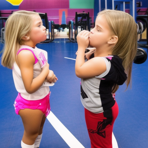two Little wwe girl kissing in gym 