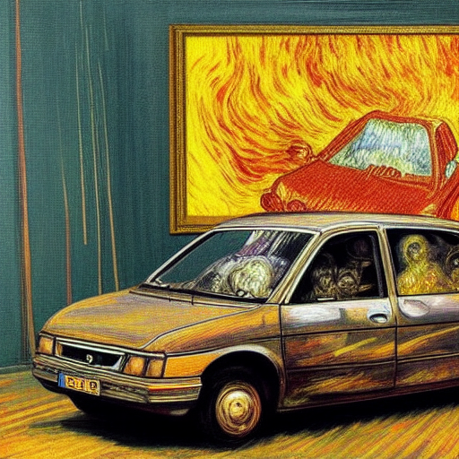 a car exploding by van gough, insanely detailed