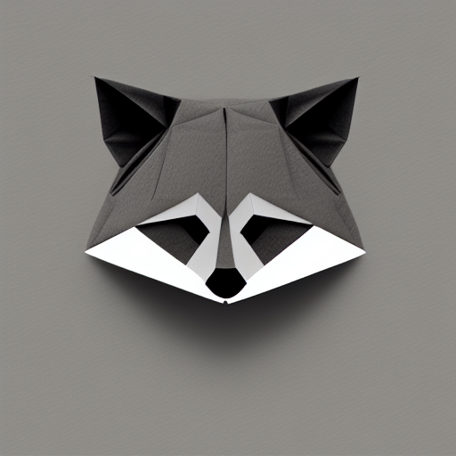 origami raccoon head, paper texture, zoomed out far, simple background, high quality 8k