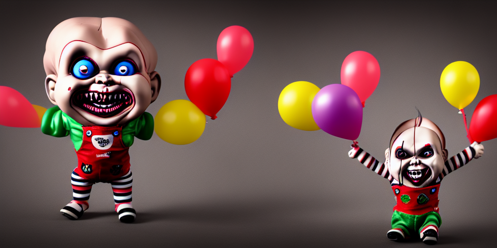 screaming chucky doll balloons octane render