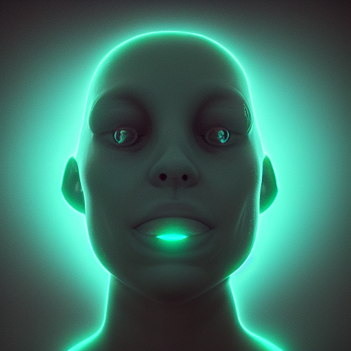 portrait of a creepy bioluminescent monster, highly detailed,, cinematic, hyperrealism, dark retrowave, octane render, cgsociety ultra-realistic potrait cinematic lighting 80mm lens, 8k, photography