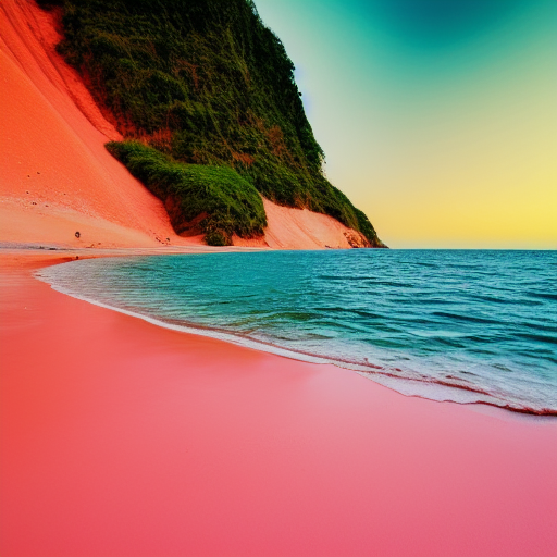 beautiful background of a beach with pink sand and yellow water