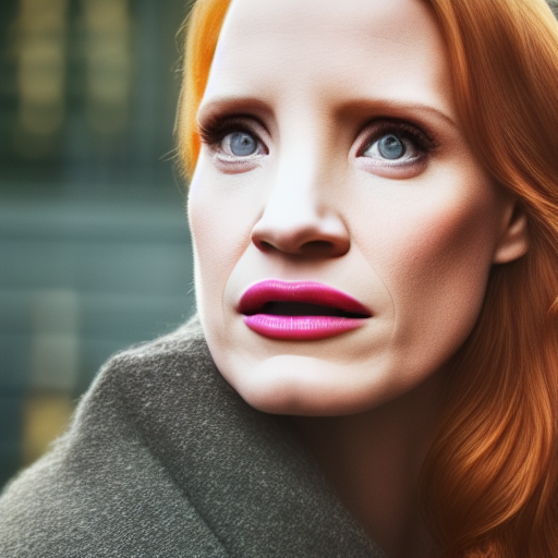 Jessica Chastain  ultra-realistic potrait cinematic lighting 80mm lens, 8k, photography bokeh