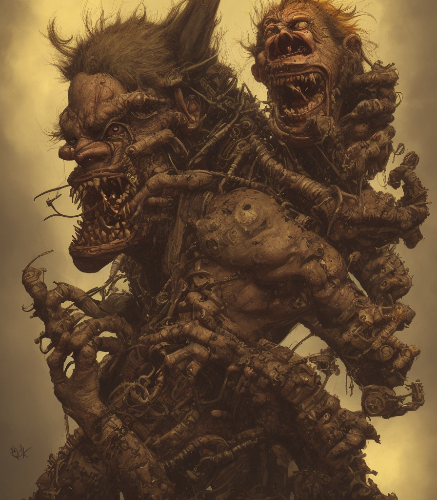 junkrat from overwatch, character portrait, portrait, close up, concept art, intricate details, highly detailed, horror poster, horror, vintage horror art, realistic, terrifying, in the style of michael whelan, beksinski, and gustave dore