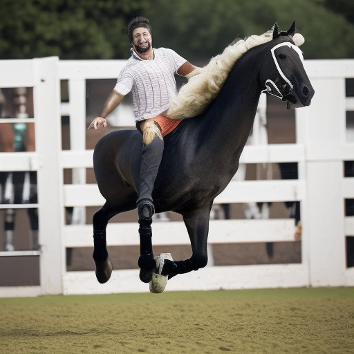 football player riding a horse upside-down