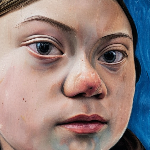 high quality high detail painting of Greta Thunberg!!! by lucian freud, hd, woman portrait, photorealistic lighting ultra-realistic portrait cinematic lighting 80mm lens, 8k, photography bokeh