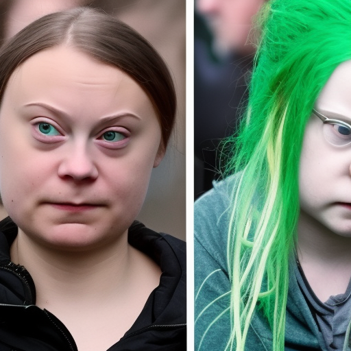 Greta Thunberg with Green hair, Septum piercing and neck tattoos 