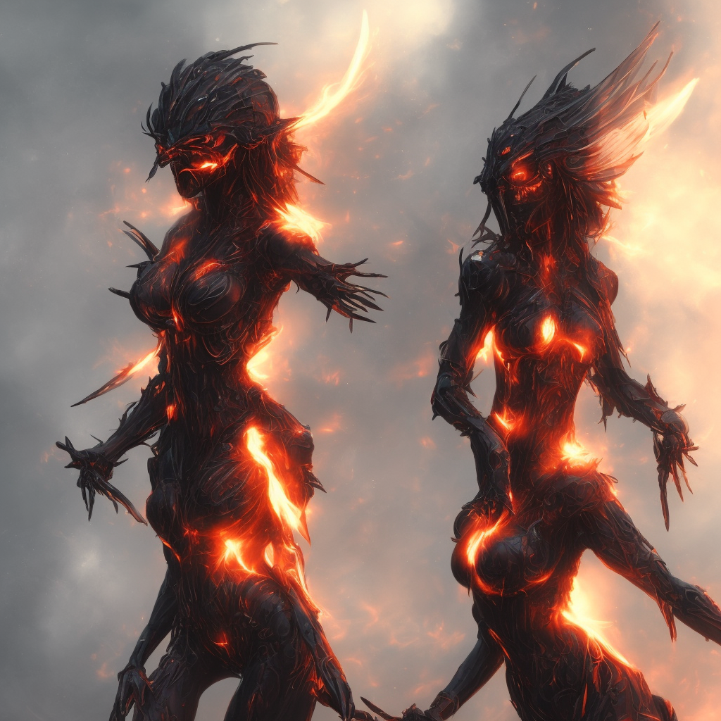 hot humanoid insect woman, toned build, wearing armor, large mosquito wings, evil smile and glowing eyes, burning world, dark art, digital art, artstation, concept art, 4 k, 8 k