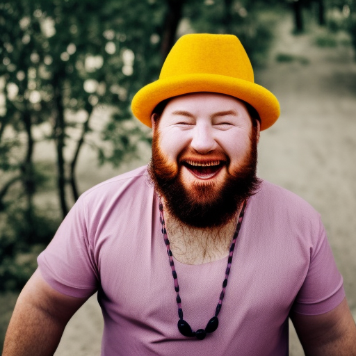 ultra-realistic portrait cinematic lighting 80mm lens, 8k, photography bokeh
beardless white man, big cheeks, mischievous smile, bulging eyes, red hair over his ears, small hat, tribal necklace, purple clothing, yellow shirt, 1901, color photo