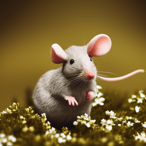 a mouse with little flowers on its head ultra-realistic portrait cinematic lighting 80mm lens, 8k, photography bokeh