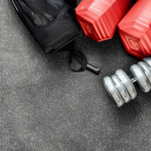 gym bag, sneakers and dumbbells