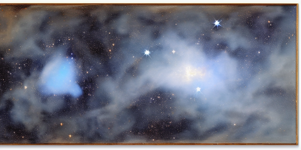 a painting of Orion in Gas, Dust, and Stars