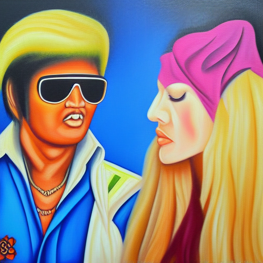 malaysian elvis and blonde hippie woman oil painting on canvas