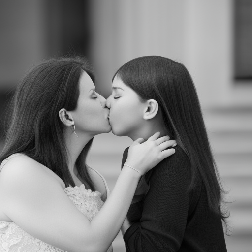 Two women kissing boy