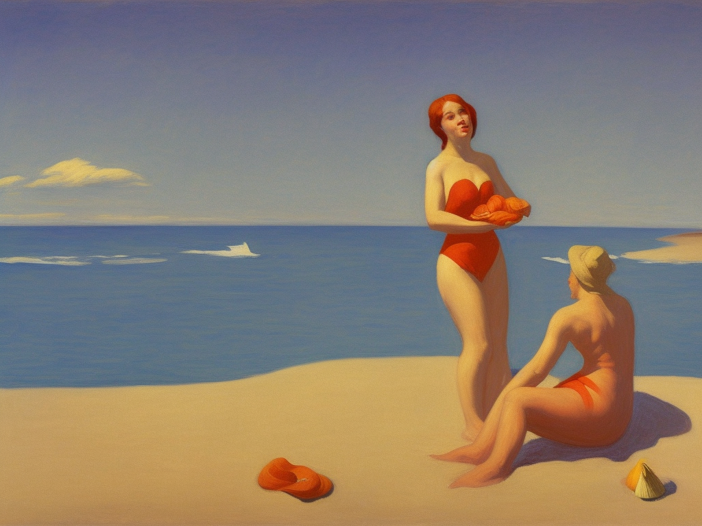 goddess at the beach, edward hopper, some shells in the sand