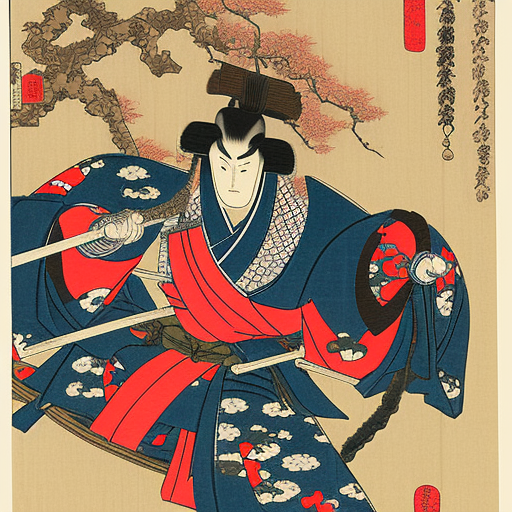 Amalgamation of Knight and Samurai Ukiyo-e Japanese woodblock